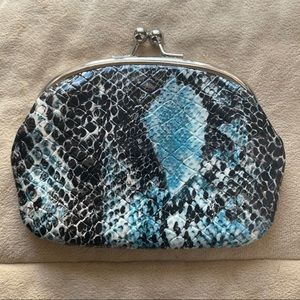 Vegan blue/black Snakeskin Make-up Bag Pouch